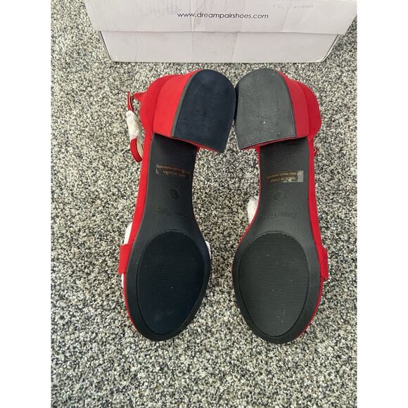 Women's Dream Pairs Red Strappy Sandals Block Heel Faux Suede Size 7 - Picture 5 of 6